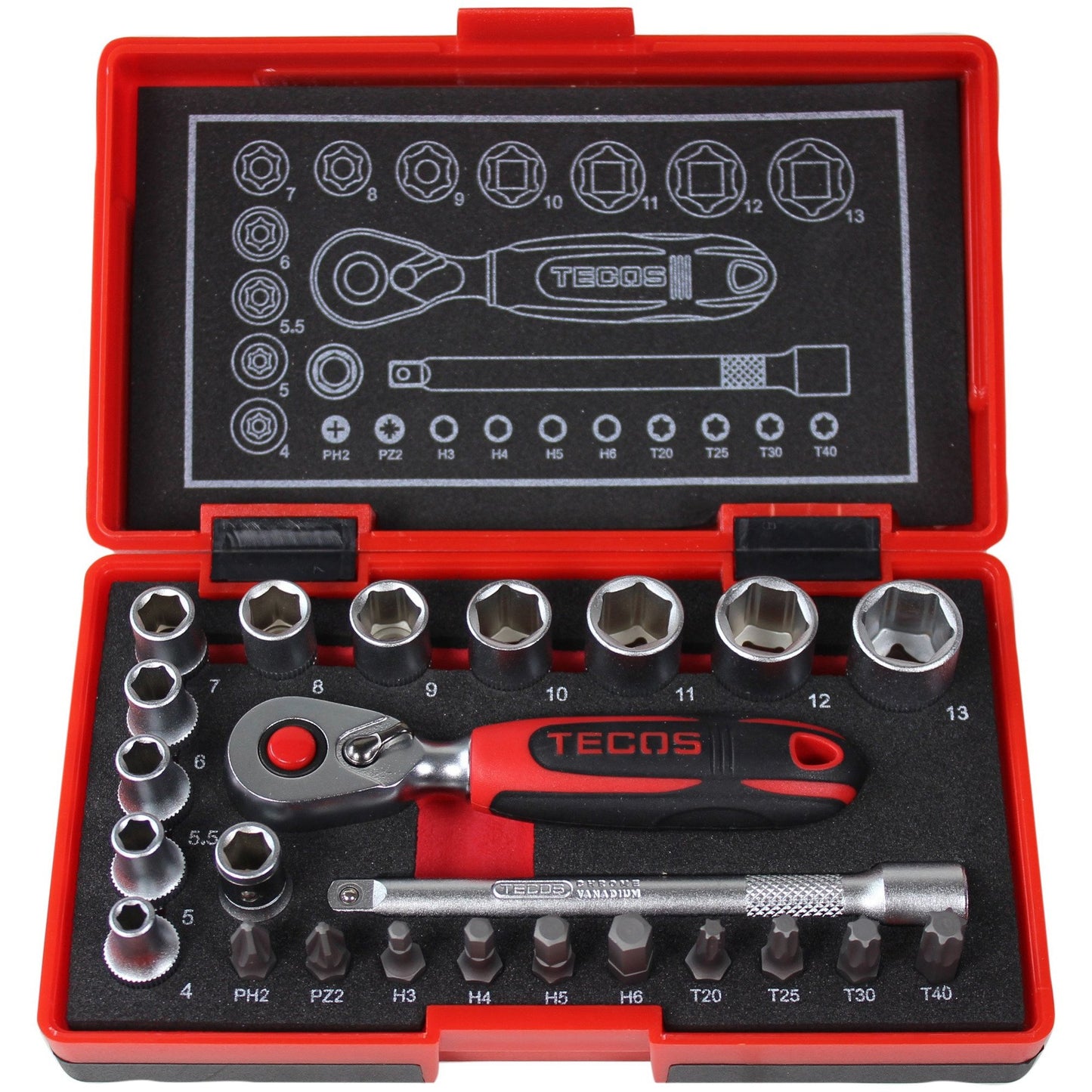 T-0623M Hylsnyckelset 1/4" 24 delar Finmekaniker 4-13mm