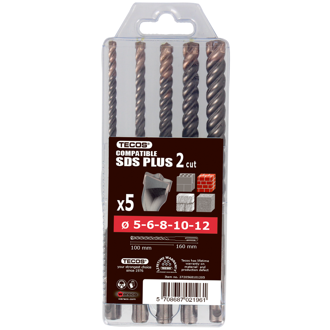 Hammerborrset, 5 delar: 5-12 mm - 2 skær