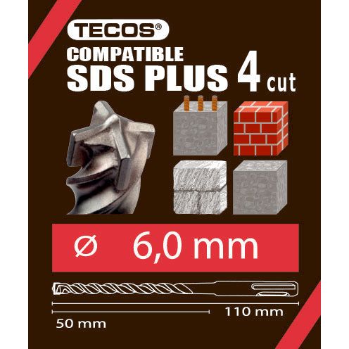 Hammarborr - SDS Plus, 6 × 110 mm, 4-Skär - 10 st.