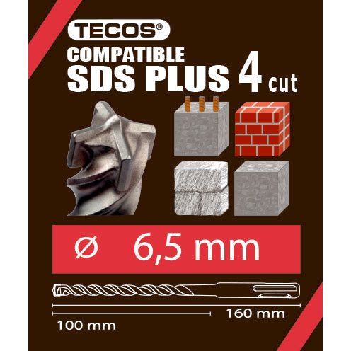 Hammarborr - SDS Plus, 6,5 × 160 mm, 4-Skär - 10 st.