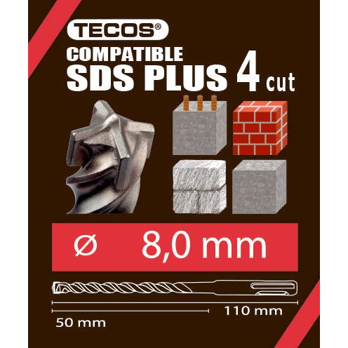 Hammarborr - SDS Plus, 8 × 110 mm, 4-Skär