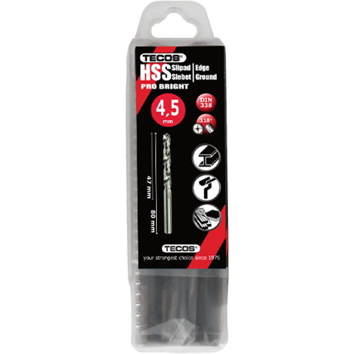 HSS borr Pro Bright - 4,5 × 80 mm - 10 st.