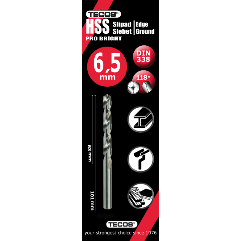 HSS borr Pro Bright - 6,5 × 101 mm