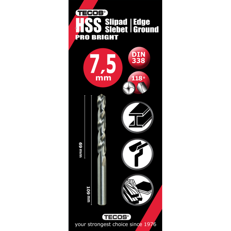 HSS borr Pro Bright - 7,5 × 109 mm