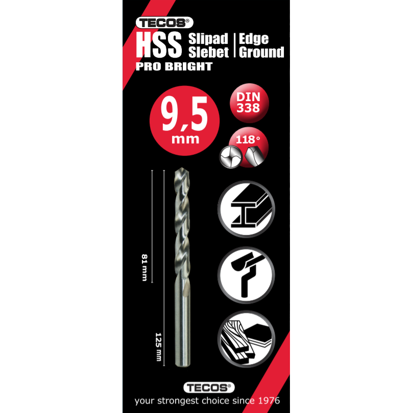 HSS borr Pro Bright - 9,5 × 125 mm