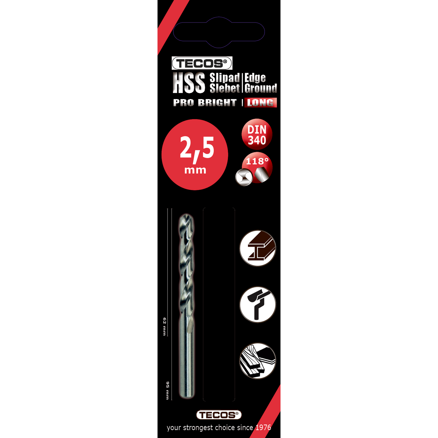 HSS borr Pro Bright, Lång - 2,5 × 95 mm - 3 st.