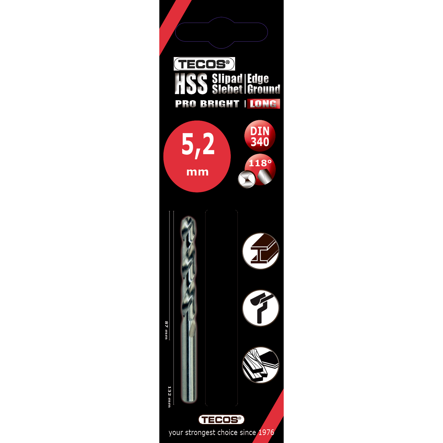 HSS borr Pro Bright, Lång - 5,2 × 132 mm