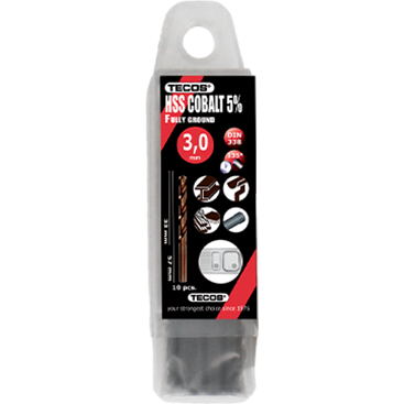 HSS-Cobalt borr 3,0x61 mm. DIN338 Box 10 stk.