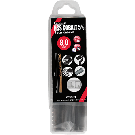 HSS-Cobalt borr 8,0x117 mm. DIN338 Box 10 stk.