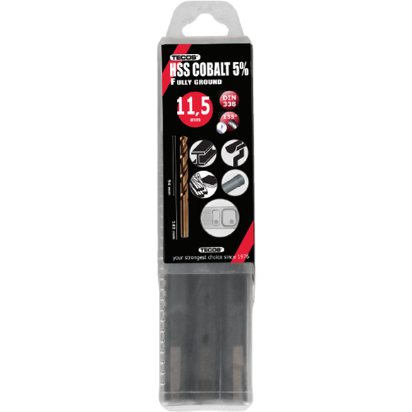 HSS-Cobalt borr 11,5x142 mm. DIN338 Box 5 stk.