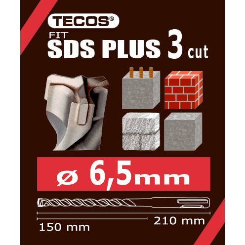 Hammarborr - SDS Plus, 6,5 × 210 mm, 3-Skär