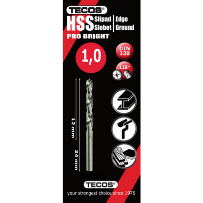 HSS borr Pro Bright - 1,0 × 34 mm - 10 st.