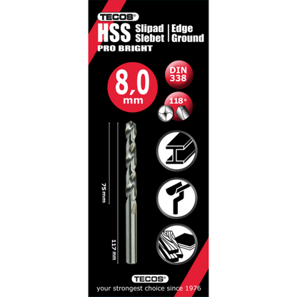 HSS borr Pro Bright - 8,0 × 117 mm