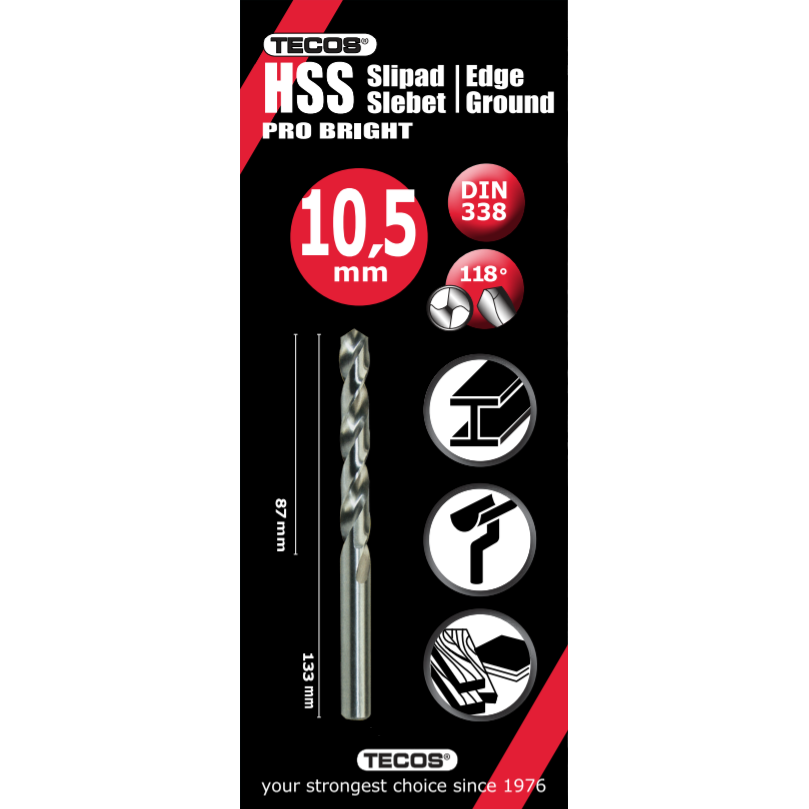 HSS borr Pro Bright - 10,5 × 133 mm