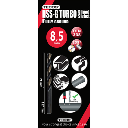 HSS Turbo-G borr - 9,0 × 125 mm