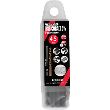 HSS-Cobalt borr 4,5x80 mm. DIN338 Box 10 stk.