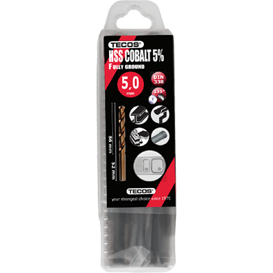 HSS-Cobalt borr 5,0x86 mm. DIN338 Box 10 stk.