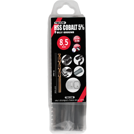 HSS-Cobalt borr 8,5x117 mm. DIN338 Box 10 stk.