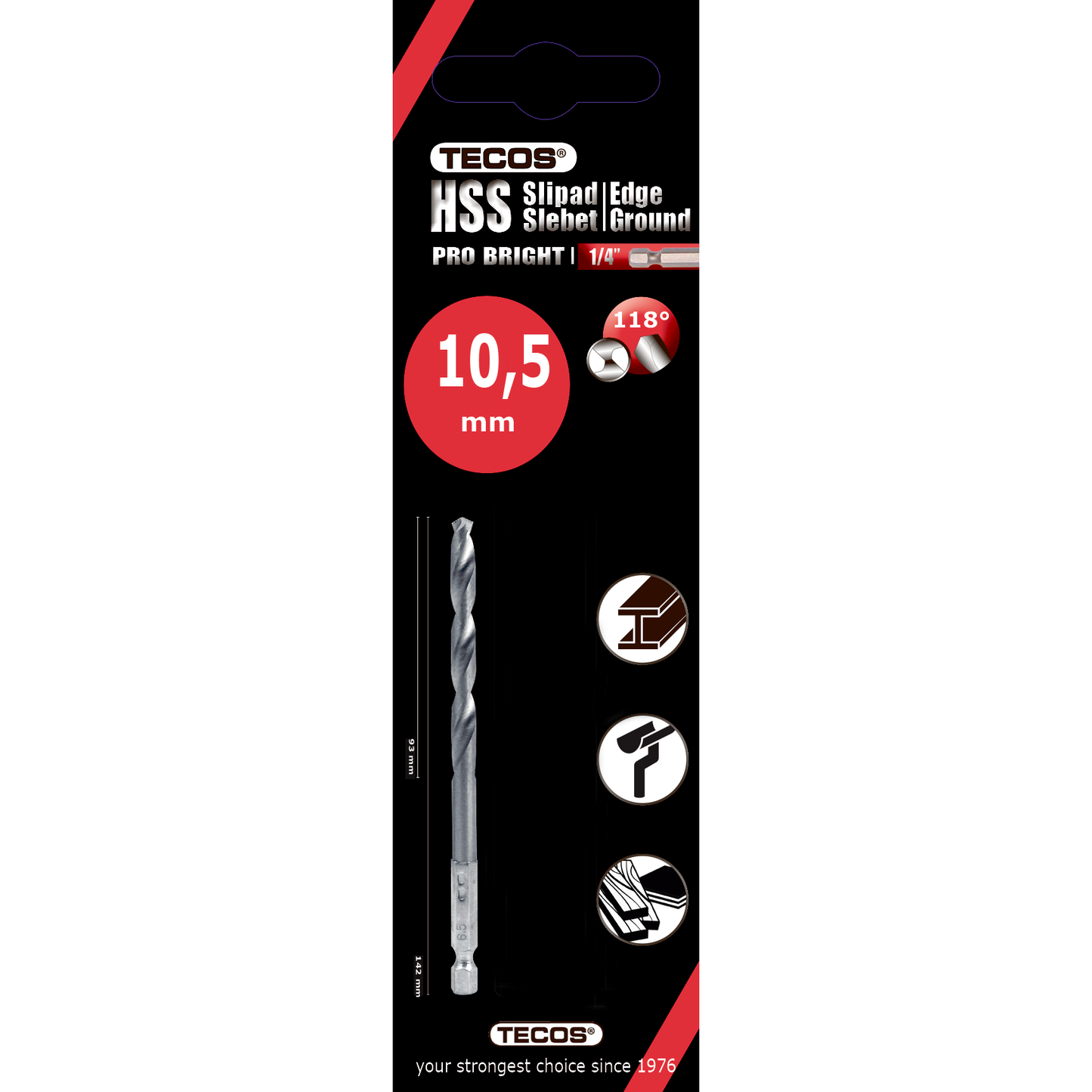 HSS borr Pro Bright 10,5 × 142 mm